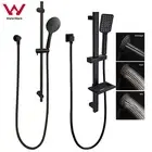Square Round 3 Mode Massage Hand Piece Shower Head Sliding Rail Set Matt Black