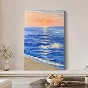 Hand Painted Oil Painting On Canvas - Extremely Blue Sea Waves Scenery Texture Painting Wall Art Home Decoration,Personality for Living Room Home Bedroom Office Porch Decor,As Shown,90 X 140 Cm(36