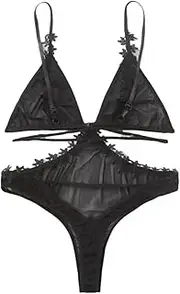 [JINZIJINYU] Sexy Teddy Lingerie Erotic Lingerie Black See Through One Piece Three Point Temptation One Piece Strap Suit