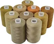 SHRJ 10 Spools Sewing Thread Brown Color Sewing Industrial Purpose 1000 Yards Per Spool 40S/2 Polyester for DIY Sewing Machine, Embroidery Machine, Hand Sewing