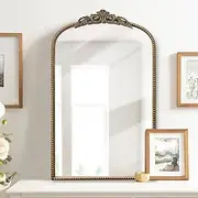 [Micasso] Antique French Vintage Arched Mirror, 31"x19" Decorative Ornate Gold Vintage Arch Wall Mirror for Bathroom, Living Room, Bedroom, Fireplace, Hallway