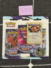 Pokemon TCG Chilling Reign 3 Pack Blister Eevee Card + 3 Boosters + Coin