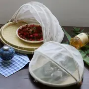 Hand-woven Bamboo Basket Tent Tray Anti-Bug Food Fruit Container Net Mesh Cover