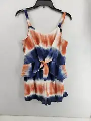 Truly Me By Sara Sara Womens Jumpsuit Size 16 Navy Blue/ Orange Polyester