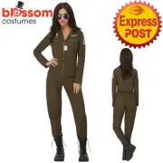 CA2038 Ladies Green Top Gun Marverick Aviator 1980s Army Military Costume Pilot