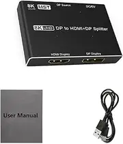1 in 2 Out DisplayPort to DisplayPort HDMI Splitter Adapter 8K@30Hz DP1.4 Splitter Dual Monitor Display Adapter Converter