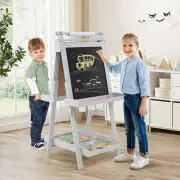Costway3-in-1 Foldable Double-sided Art Easel with Chalkboard and Whiteboard-Grey