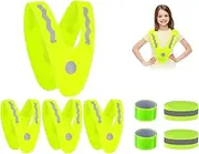 Anlising 4 x Children's High Visibility Vest + 4 x Reflective Tape, V-Shape Lightweight Children's Safety Vest, Reflective Vest Children, Safety Vest for Children, Running and Cycling