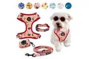 4-PIECE WALKIES BUNDLE [Pipco Pets] - Adjustable Dog Harness + Collar + Lead + Poo Bag Dispenser (Sushi Train)