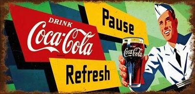 COCA COLA SODA JERK SERVING SODA POP HEAVY DUTY USA MADE METAL ADVERTISING SIGN