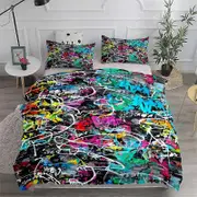 a73 Bed Sheets New York Suburbs Graffiti Art Duvet Cover Set Double Duvet Cover Pillow Case Bed Linen Set3-Piece Bedding Set (1 Duvet Cover + 2 Pill