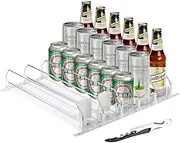 ONCHSH Drink Organizer for Fridge,Soda Can Drink Organizer for Refrigerator,Beer Pop Can Water Bottle Storage for Pantry,Width Adjustable Beverage Pusher Glide (White, 16.4"D - 5 Rows)