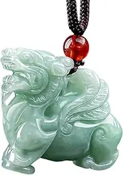 [QSAENHA] Jade Pixiu Necklace Crystal Winged Pi Yao Necklace Feng Shui Wealth Amulet Myanmar Level A Fei Cui Jade Chakra Gems Guardian Dragon Pendant Necklace W/Cord Money Attraction 2024 Talisman/1926