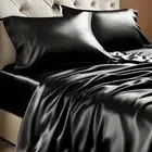 BEDELITE Satin Sheets Queen Size Bed Set, Luxury Soft Black Silky Sheets for Hai
