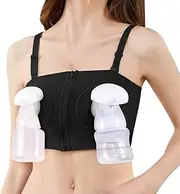 [AutoWT] Hands Free Pumping Bra, Front Zipper Breast Pump Bra, Comfortable and Adjustable Hook&Loop Back Nursing Bra, for Most Breast Pumps