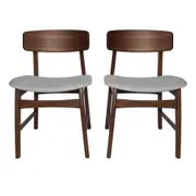 Design Square Set of 2 Fabric Dining Chair - Walnut Frame - Grey