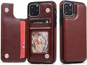 GoshukunTech Wallet Case for iPhone 11 Pro [Double Magnetic Clasp Durable Shockproof Cover] with Card Holders PU Leather Kickstand Card Slots for iPhone 11 Pro-Brown