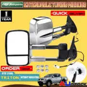 Pair Chrome Electric Extendable Towing Mirrors for Mitsubishi Triton MQ MR 15-19