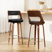 Set of 2 Wooden Bar Stools PU Leather - Black and Wood