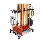 Garden Tool Storage Rack with Wheels Heavy-Duty Organizer for Garage, Yard, a...