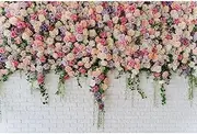 FLOWER BRICK PINK WHITE PERSONALISED PARTY BANNER BACKDROP DECORATION g. Pole Pockets