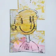ABSTRACT Original Painting SMILEY FACE Contemporary Folk Outsider Art BRUHSERKO