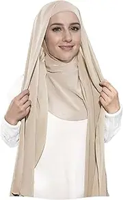 [Lina & Lily] Premium Chiffon Ninja Instant Hijab Scarf Stitched Jersey Cap Neck Cover Full Coverage