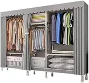 Steel FrameAssembled Large-Capacity Multi-Functional Storage,Canvas Wardrobe,Portable Wardrobe Clothing Wardrobe Shelves Clothes Bedroom Living Room Balcony, 173 * 46 * 126CM