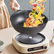 Electric Induction Wok,4L Non-Stick Hot Pot, Multifunction Wok with Steamer,for Noodles,Soup,Porridge,Dumplings,Eggs, Steak,Pasta,2000W Fire