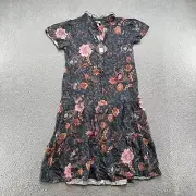 Knox Rose Floral Print Maxi V Neck Button Front Tiered Shirt Dress Size L NEW