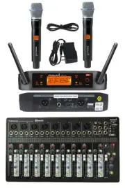 10-Channel USB Mp3 Bluetooth Mixer Studio Mixing,UHF Wireless Karaoke Microphone