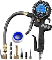 GERCHWAY Digital Tire Pressure Gauge with Inflator (3-200 PSI), Heavy Duty Air Chuck and Compressor Accessories with Swivel Air Chuck, Longer Hose, Large Display (0.1 Res)
