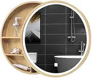 Bathroom Wall Cabinet, Storage Organizer, Solid Wood Mirror Cabinet, Smart Anti-Fog, Wall Mounted Light Locker with Sliding Door (Wood 60cm)