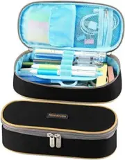 Pen Case, Big Capacity Waterproof Pencil Bag Oxford Make-up Pen Pouch Black