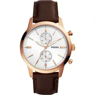 【FOSSIL】Townsman系列 FS5468 皮錶帶 計時男錶 玫瑰金/白 44mm 台南 時代鐘錶