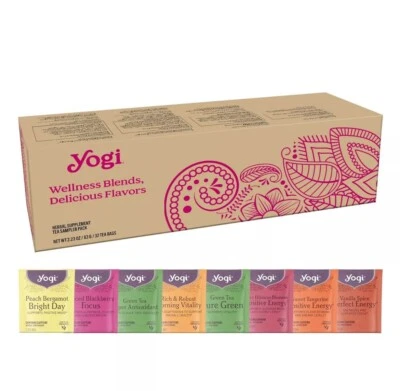 Yogi- Organic Tea Energy Sampler Box - Black & Green Teas 32 Tea Bags Caffeine