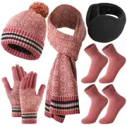 5 in 1 Women Soft Warm Thick Cable Knitted Beanie Hat Scarf Gloves Socks Earm...