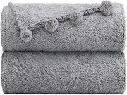 Sherpa Throw Blanket for Couch - 200 x 150 cm, Charcoal with Pom Poms - Fuzzy, Fluffy, Plush, Soft, Cozy, Warm - Perfect for Bed, Sofa