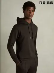 Reiss Chocolate Brown Fabien Interlock Jersey Hoodie (AB2030) | $240