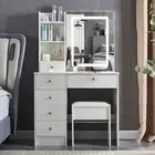 Makeup Vanity with Lights Mirror White Vanity Table Set with 6 Drawer & Stool