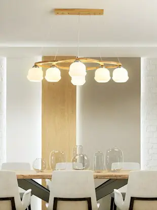 北歐原木餐廳飯廳吊燈新款魚線吊燈日式溫馨浪漫藝術餐桌燈具