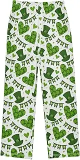[ZZXXB] Shamrock Love Heart Leprechaun Hat Boys Long Pants Soft Trousers Elastic Waist Kids Lounge Bottoms with Pockets S-XL