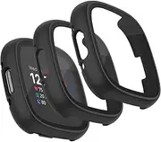 [3 Pack] Hard PC Cases for Fitbit Versa 4 Screen Protectors & Fitbit Sense 2 Cases with Tempered Glass, Full Hard Scratch Resistant Bumper Protective Replacement Case Cover for Fitbit Sense 2/Versa 4