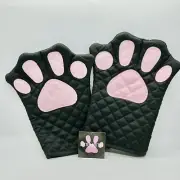 Cat Lady Kitten Mitten 2 Pc Paw Shaped Kitchen Oven Mitts Potholders Pink Black
