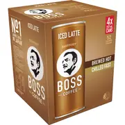 Suntory Boss Coffee Iced Latte Cans 237mL x 4 pack