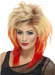 Rock Star 1980s Womens Red And Blonde Mullet Costume Wig