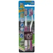 MANLY SEA EAGLES NRL TEAM LOGO TWIN PACK SOFT/MEDIUM TOOTHBRUSHES 3-IN-1 CLEAN
