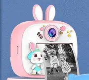 Generic Kids Instant Print Bunny Camera, 1080P, 3 Rolls Print Paper, Easy to Use, Includes Detachable Bunny Figurine & Coloured Decorations