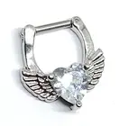 Heart CZ Septum Piercing Winged Crystal Clicker 16g (1.2mm) 316L Surgical Steel