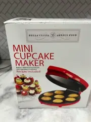 Bella Cucina Red Mini Donut Maker Makes 7 With Recipes Manual NEW